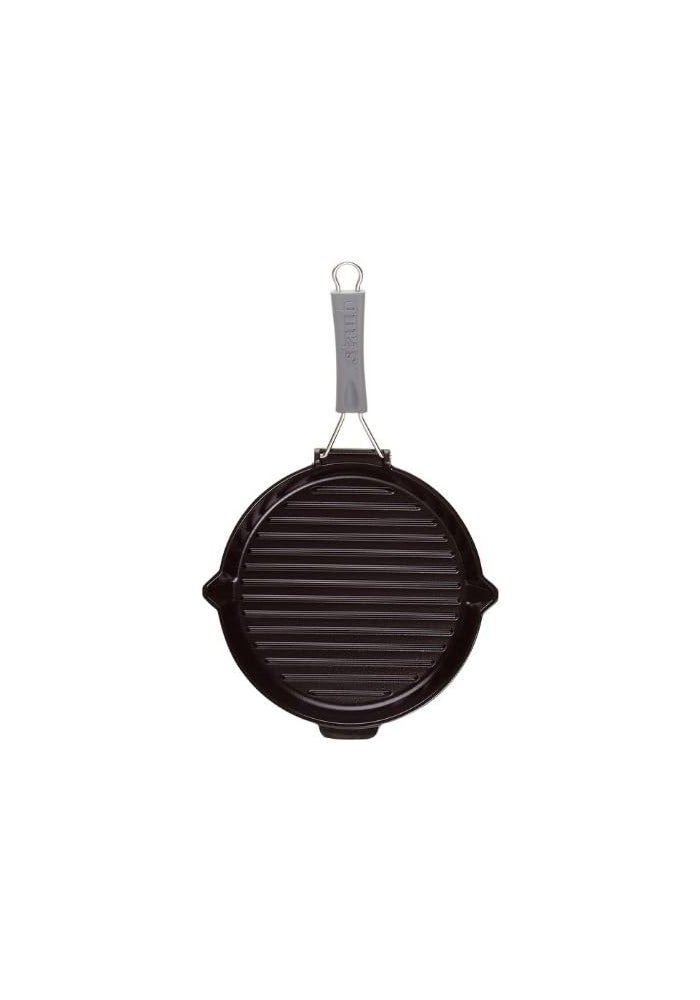 Staub Round Grill Pan 27 cm with Silicon Handle - Cast Iron, Black Matt Enamel - Image 3